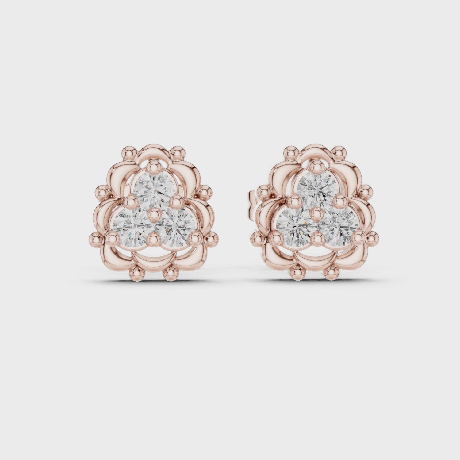 Round Diamond Cluster Stud Earrings
