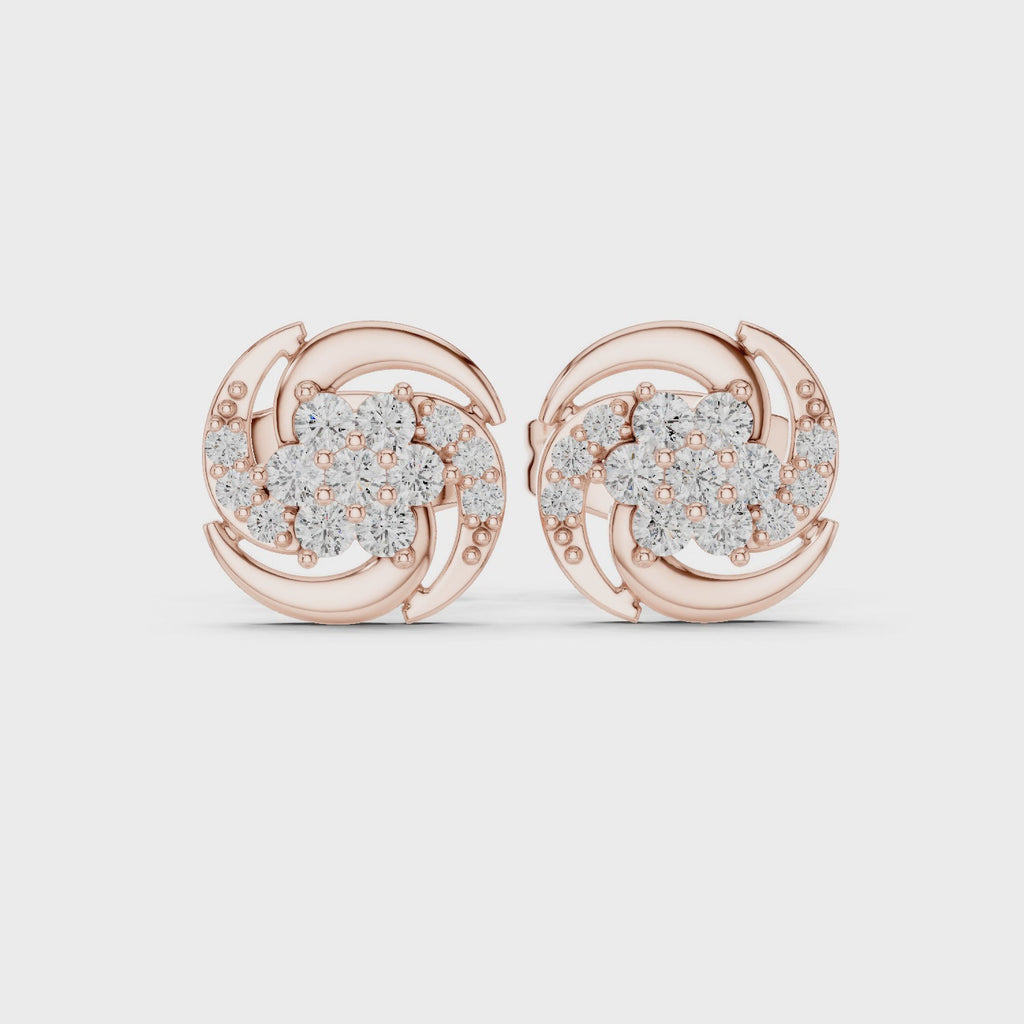 Round Floral Diamond Stud Earrings