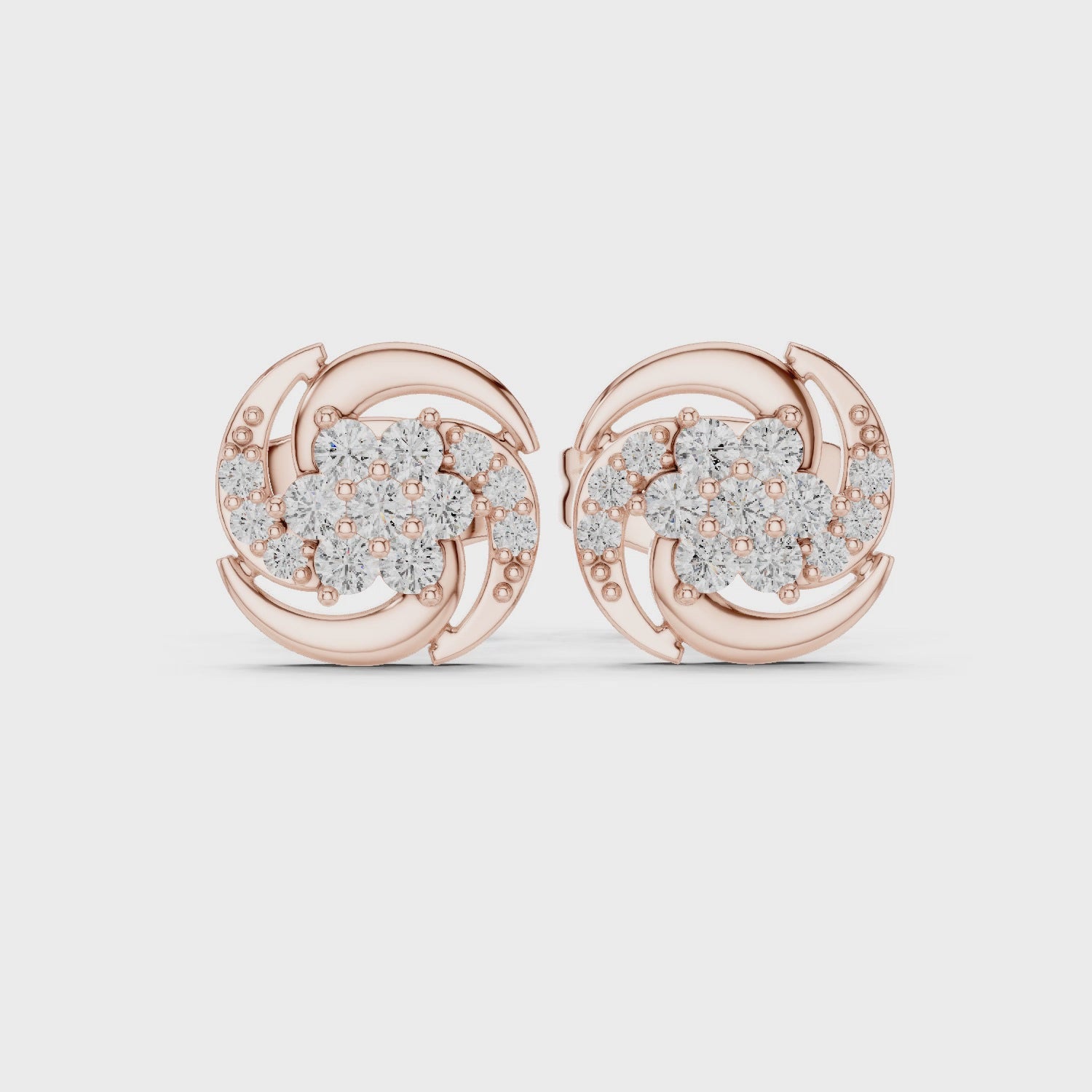 Round Floral Diamond Stud Earrings