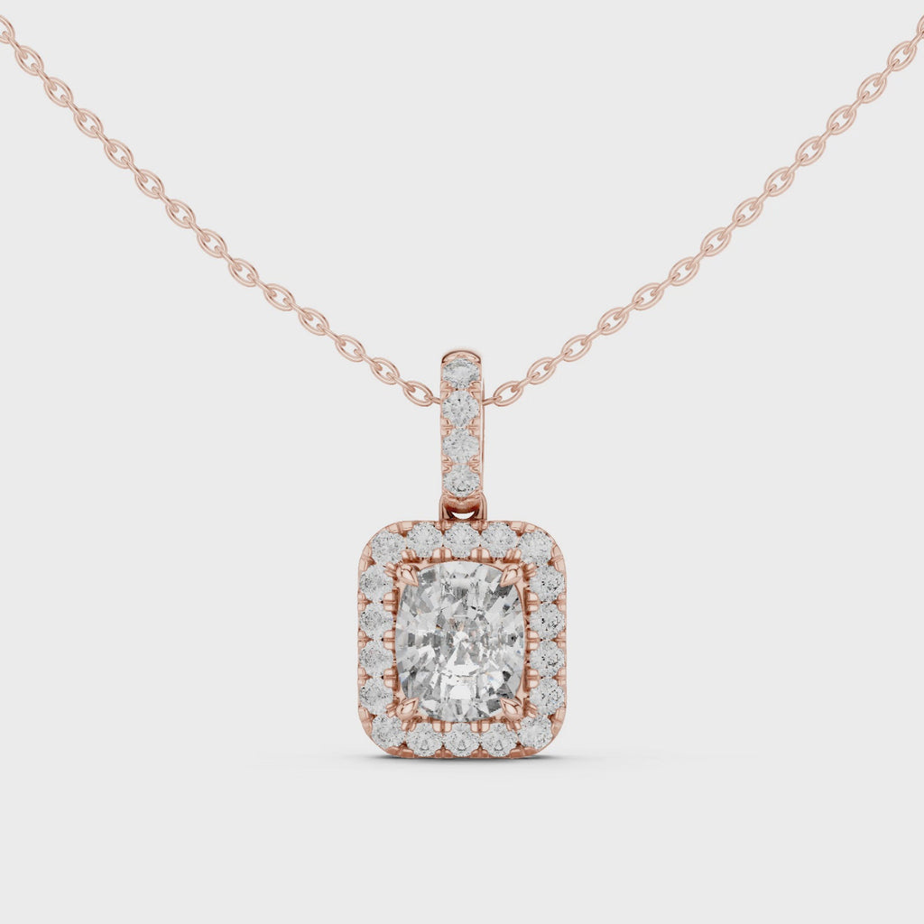 Lab Grown Cushion Diamond Halo Pendant Necklace