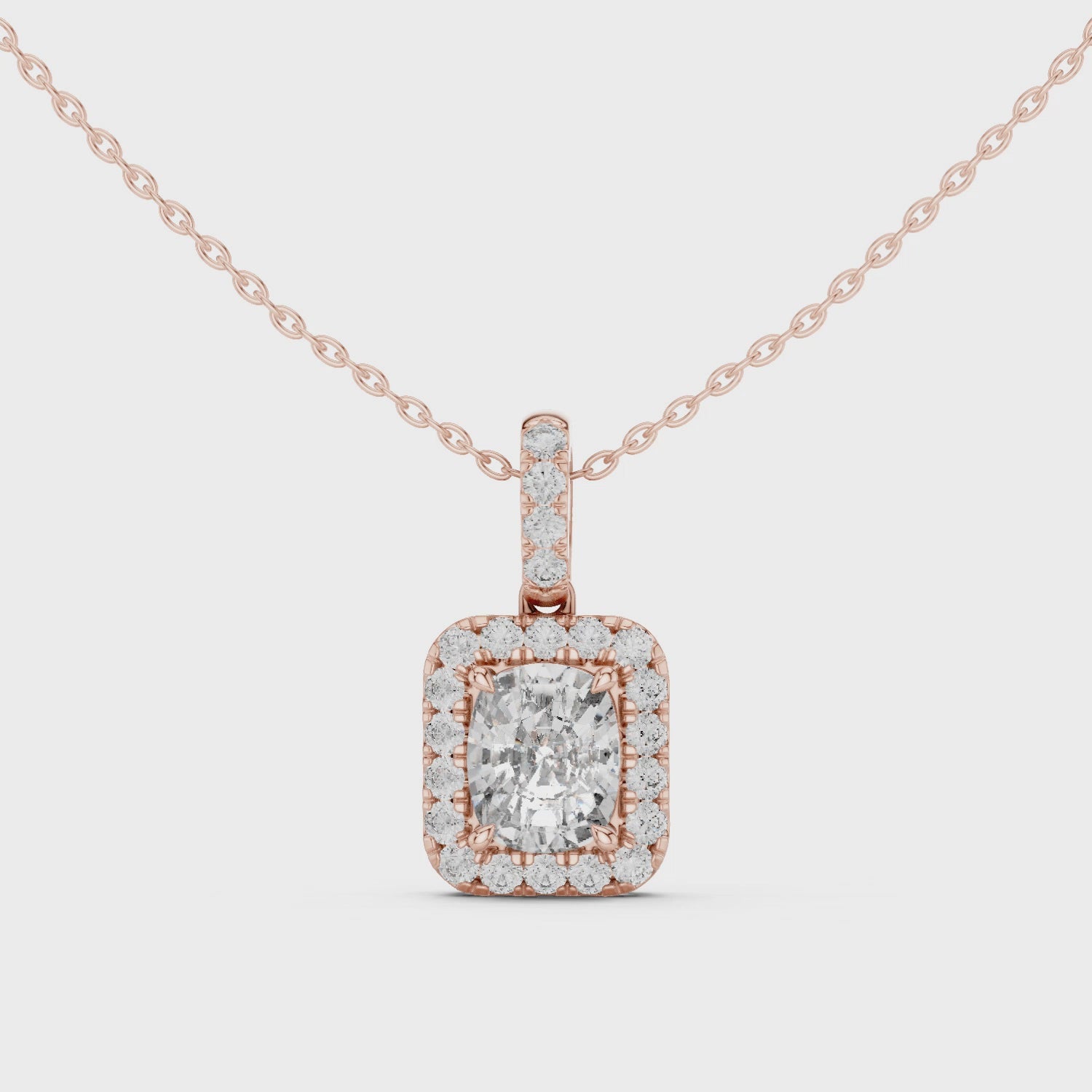 Lab Grown Cushion Diamond Halo Pendant Necklace