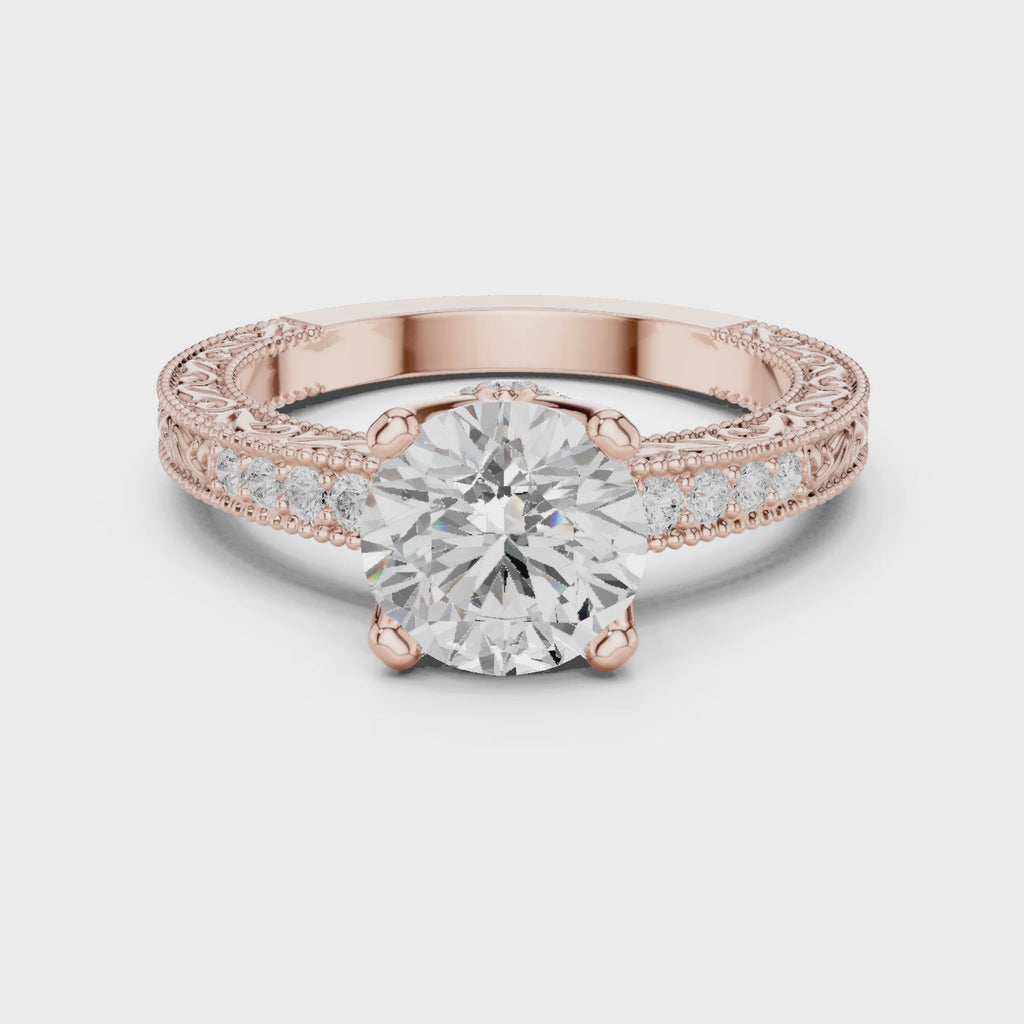 Round Solitaire Cathedral Pavé Engagement Ring