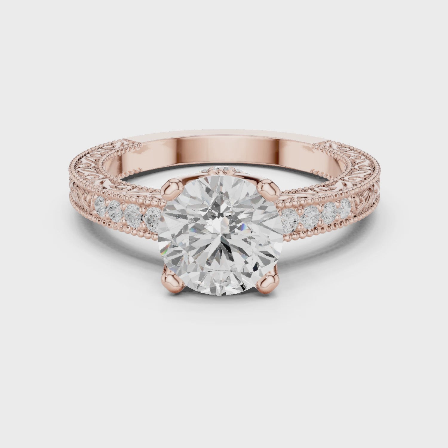 Round Solitaire Cathedral Pavé Engagement Ring