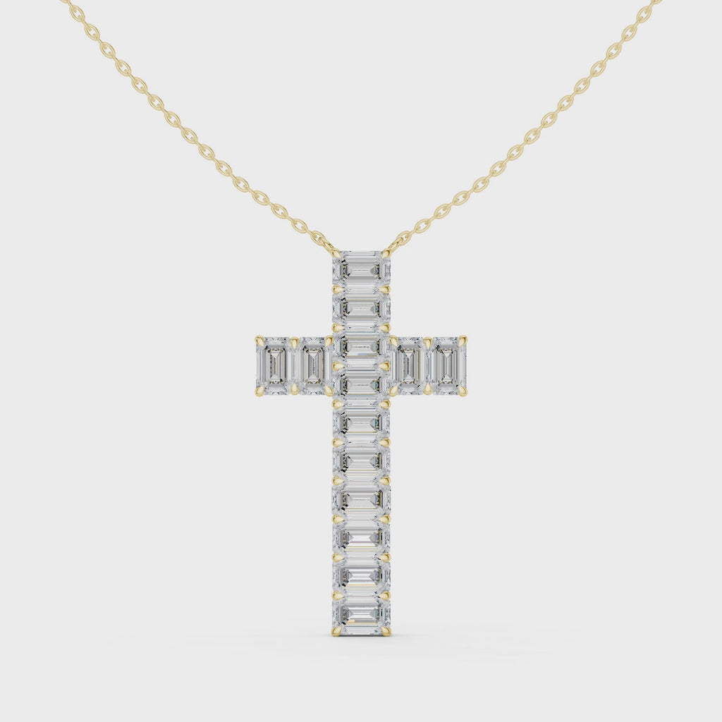Emerald-Cut Diamond Cross Pendant