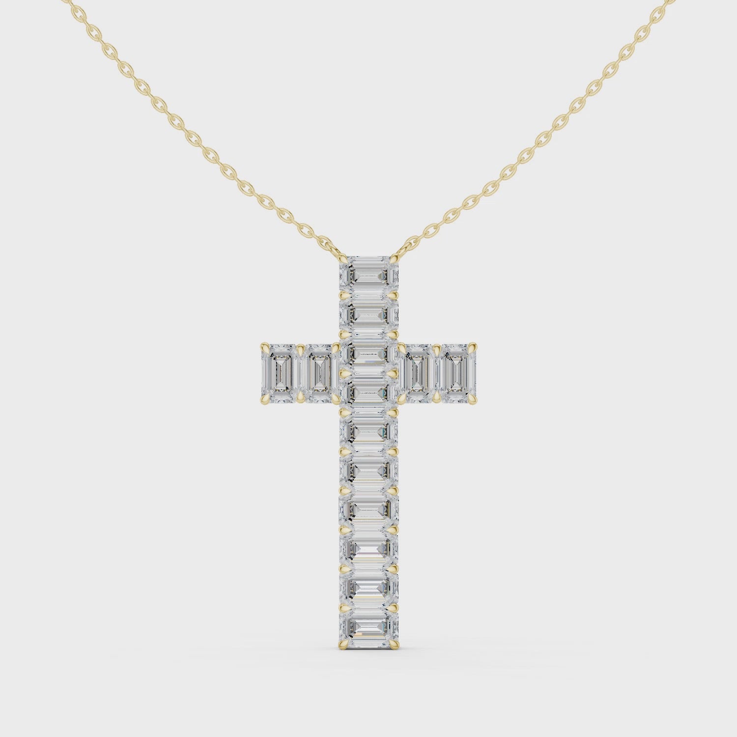 Emerald-Cut Diamond Cross Pendant