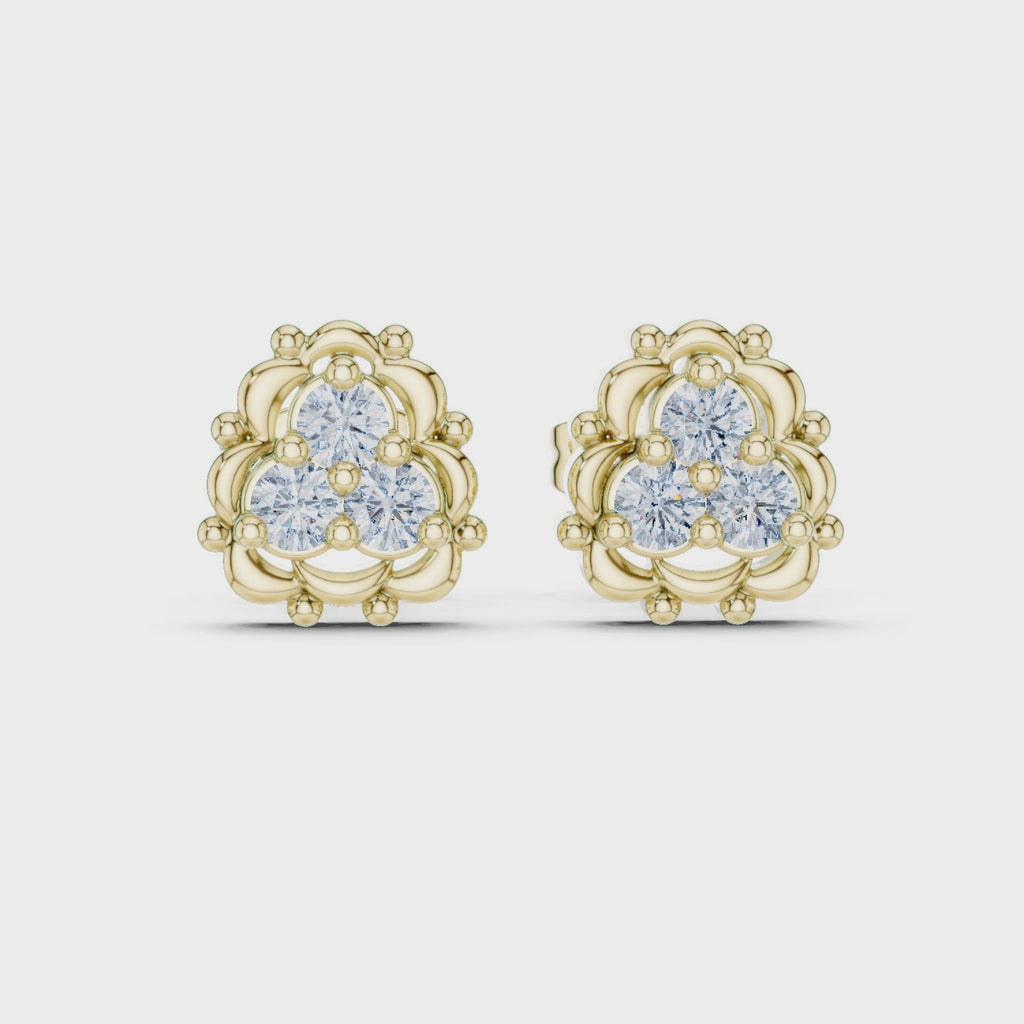 Round Diamond Cluster Stud Earrings