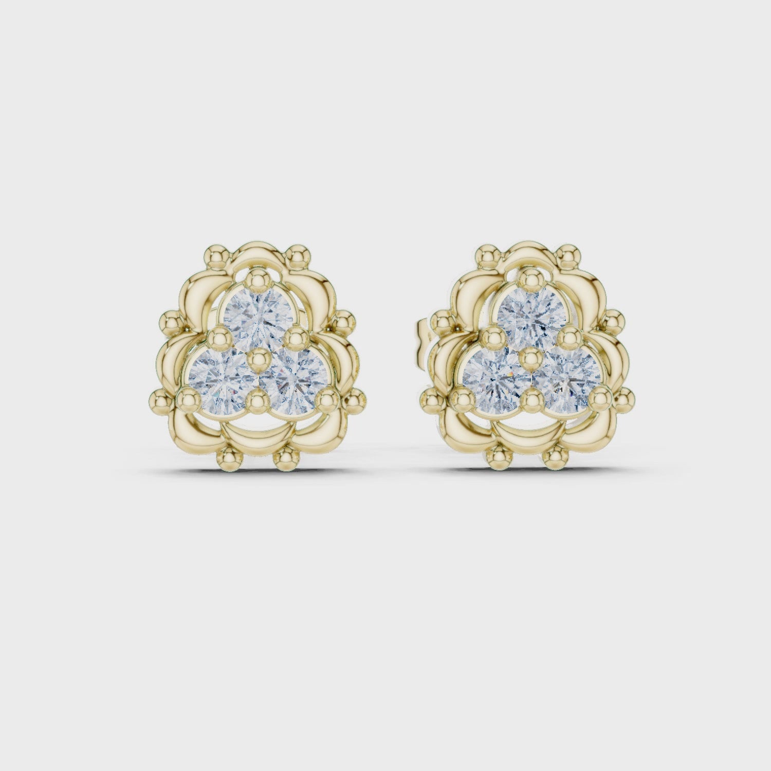 Round Diamond Cluster Stud Earrings