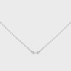 360 degree rotation of Linea baguette diamond pendant in white gold displaying precision setting and sparkle