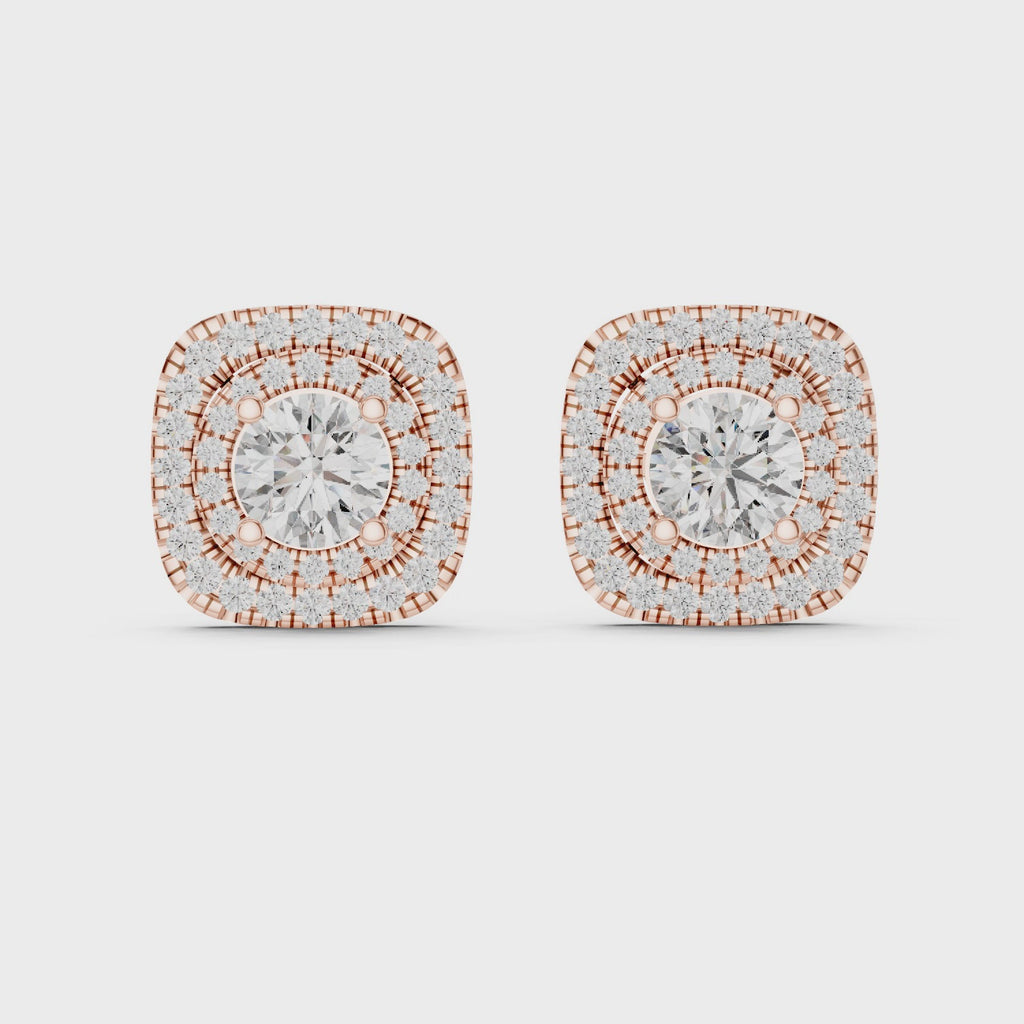 Double Halo Diamond Stud Earrings
