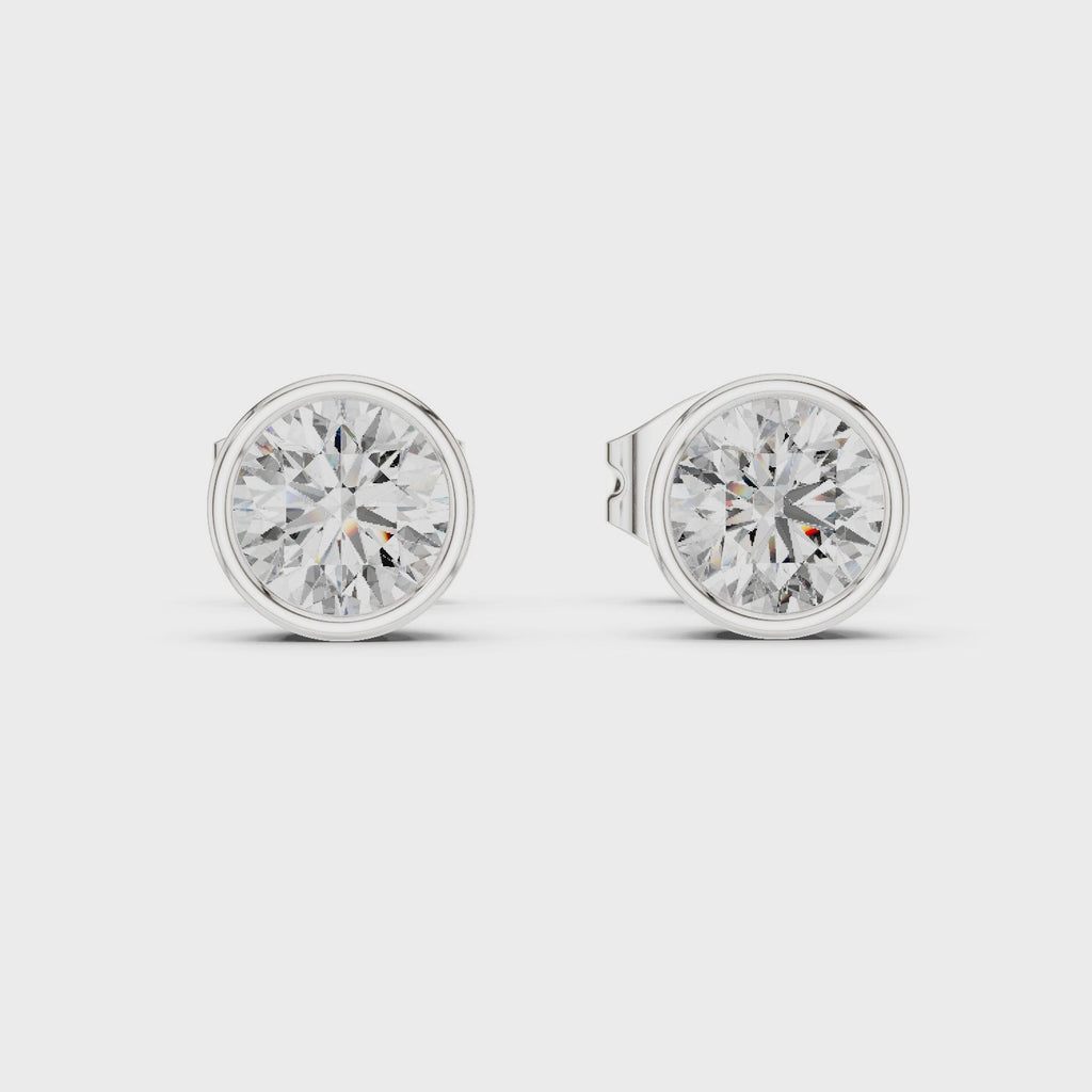 Round Diamond Bezel Stud Earrings