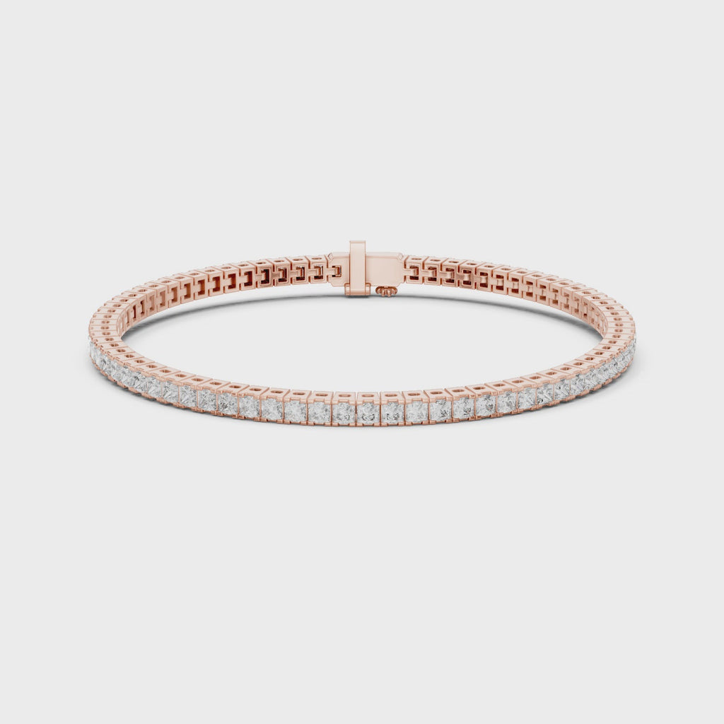 Rose gold diamond tennis bracelet secure clasp close-up view