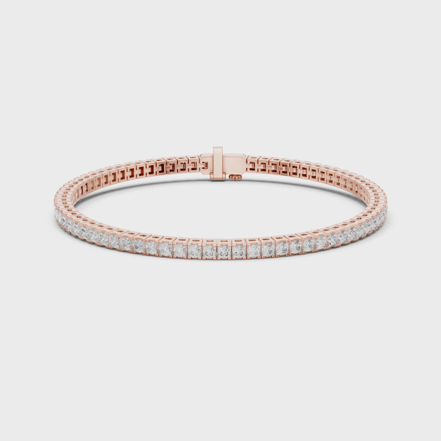 Rose gold diamond tennis bracelet secure clasp close-up view