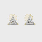 360 degree rotating view of trillion cut diamond stud earrings in yellow gold