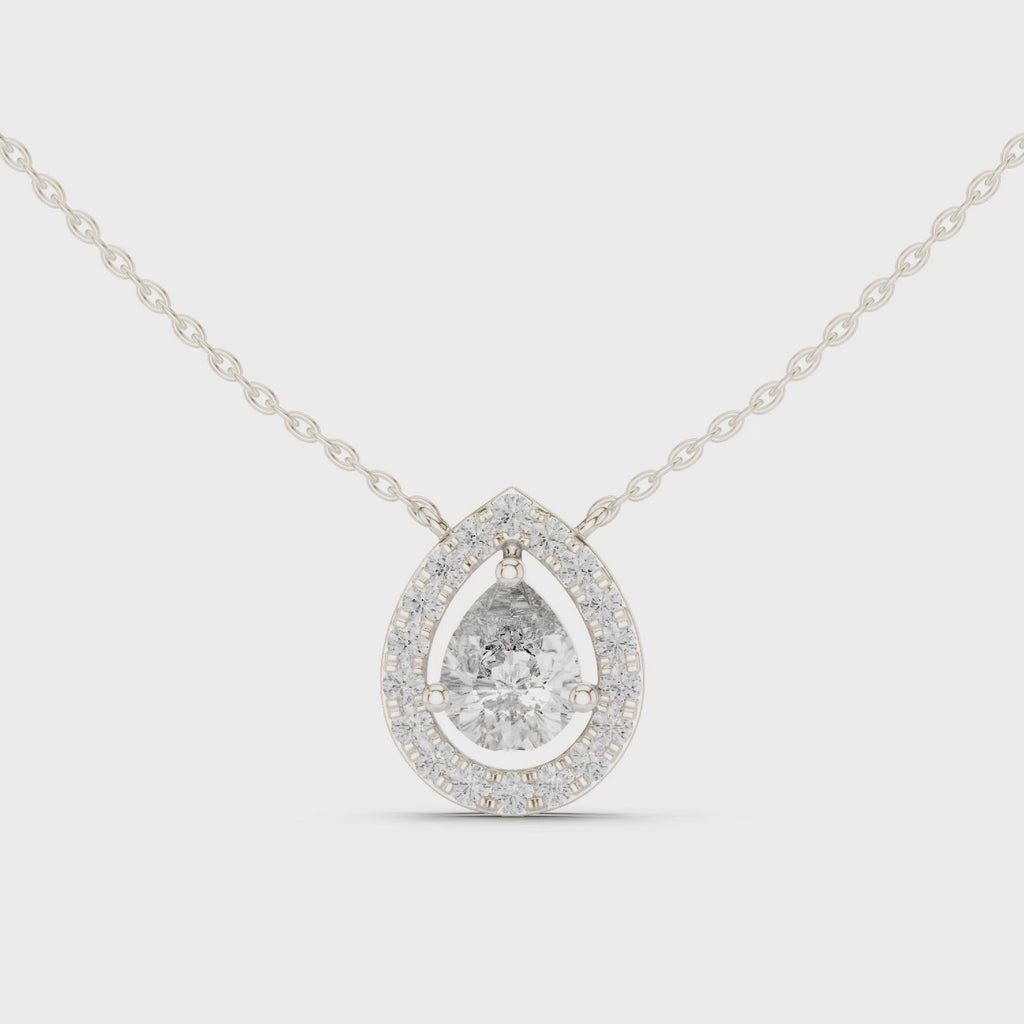 Pear Halo Diamond Pendant Necklace