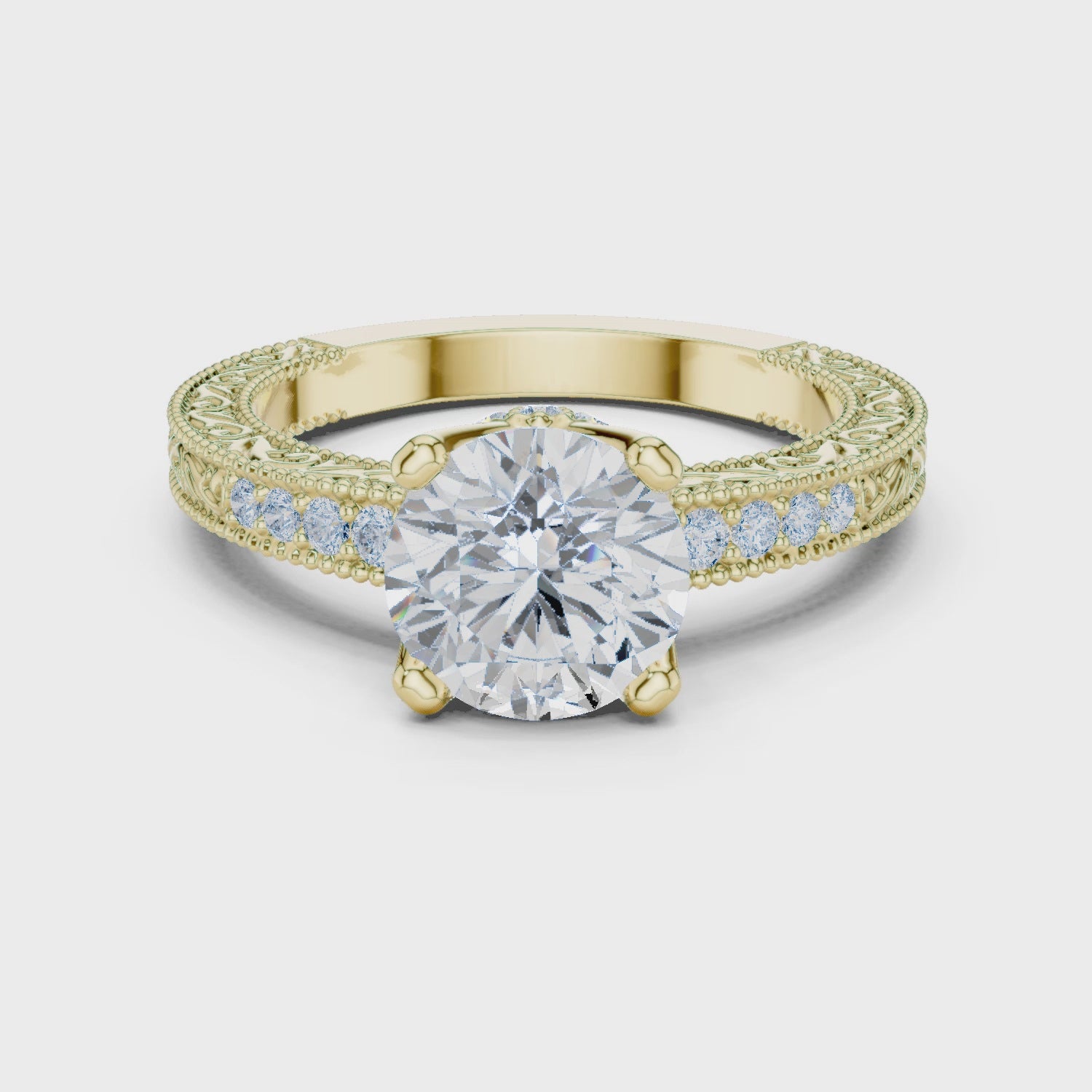 Round Solitaire Cathedral Pavé Engagement Ring