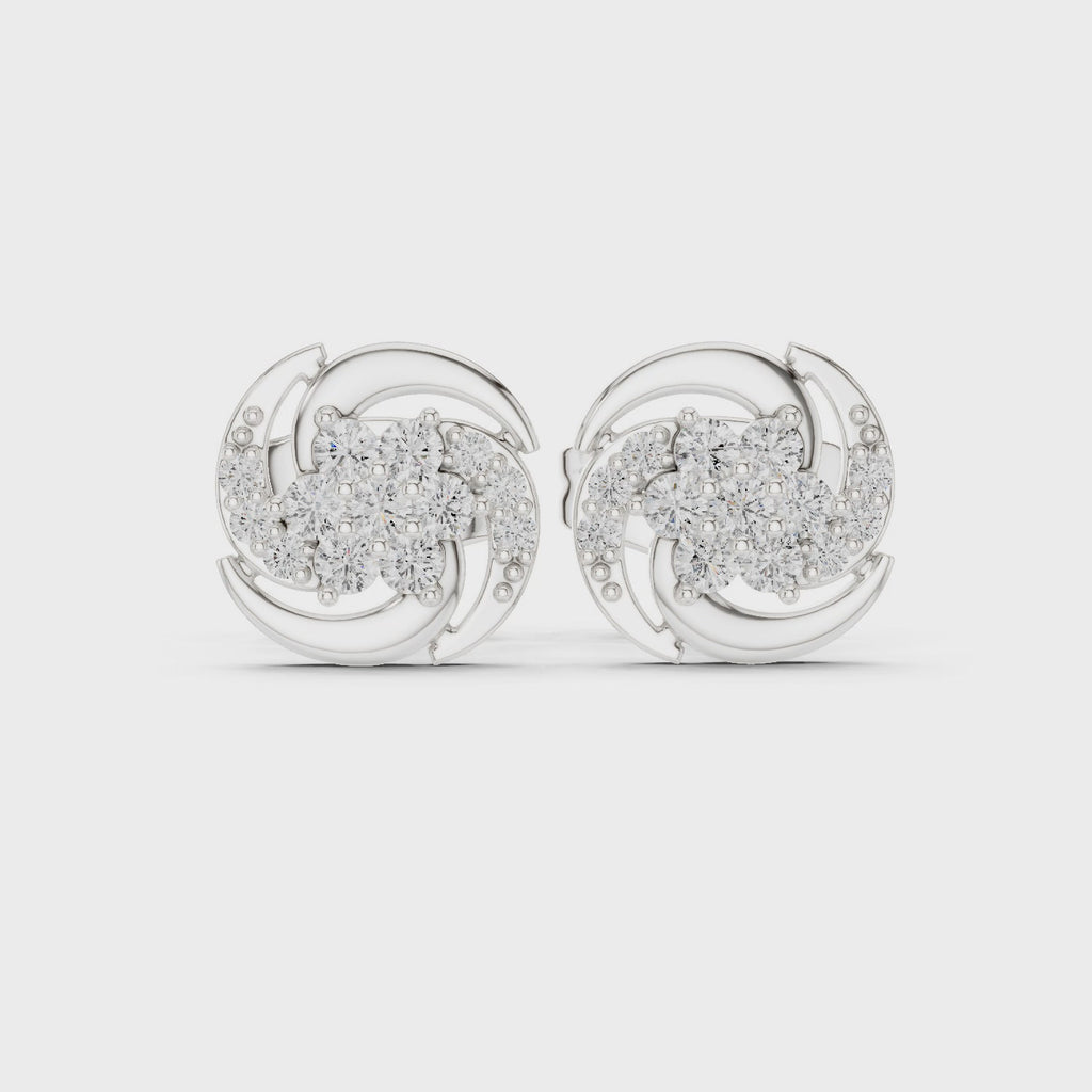 Round Floral Diamond Stud Earrings