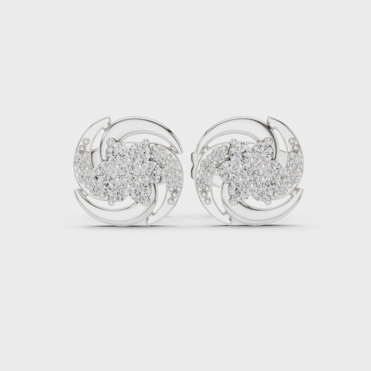Round Floral Diamond Stud Earrings