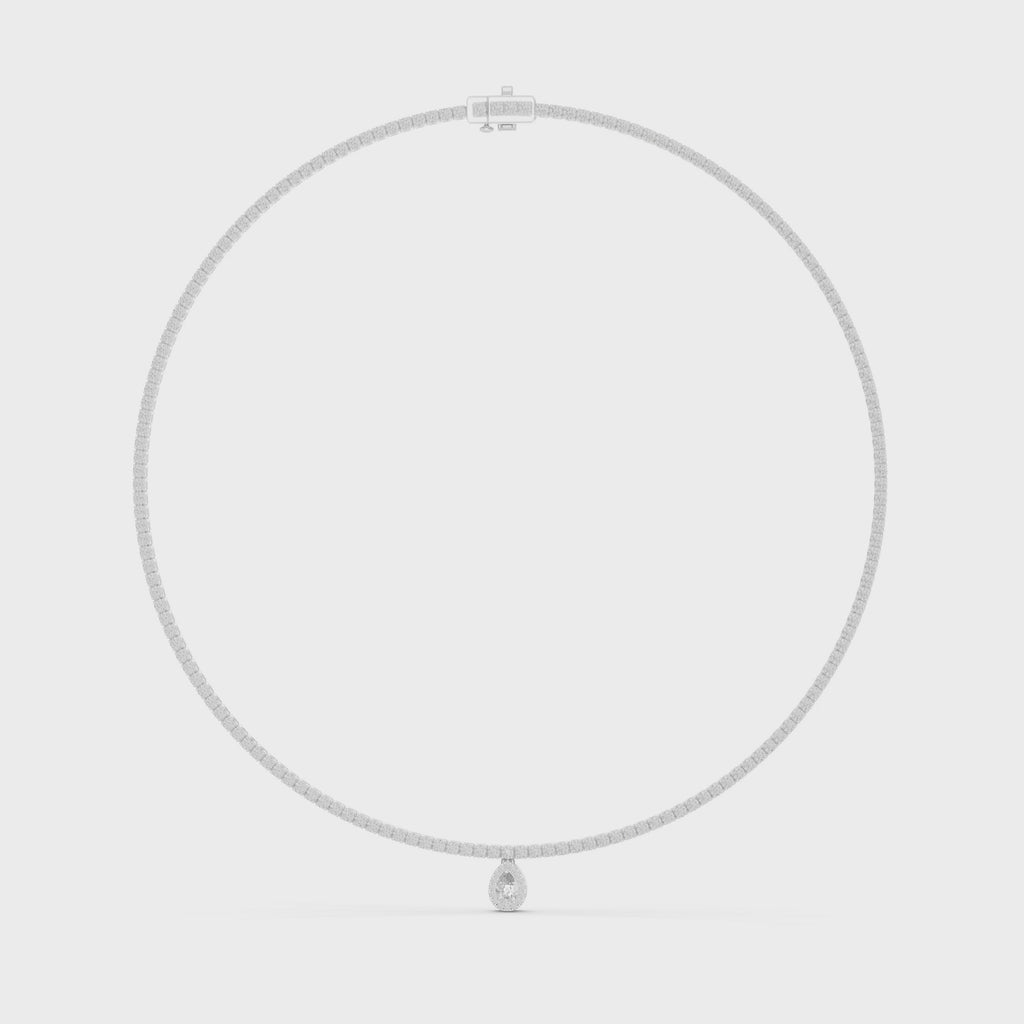 360 degree rotating video of white gold pear diamond necklace