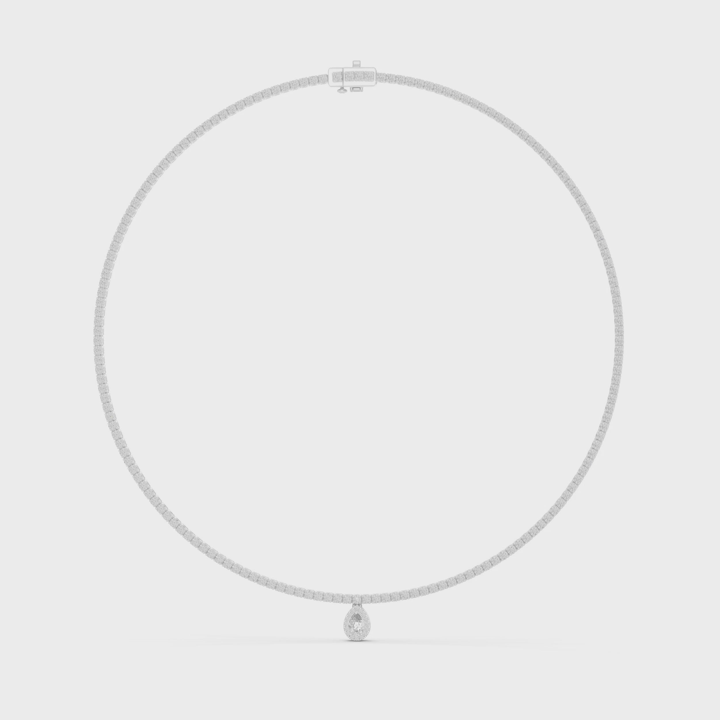 360 degree rotating video of white gold pear diamond necklace