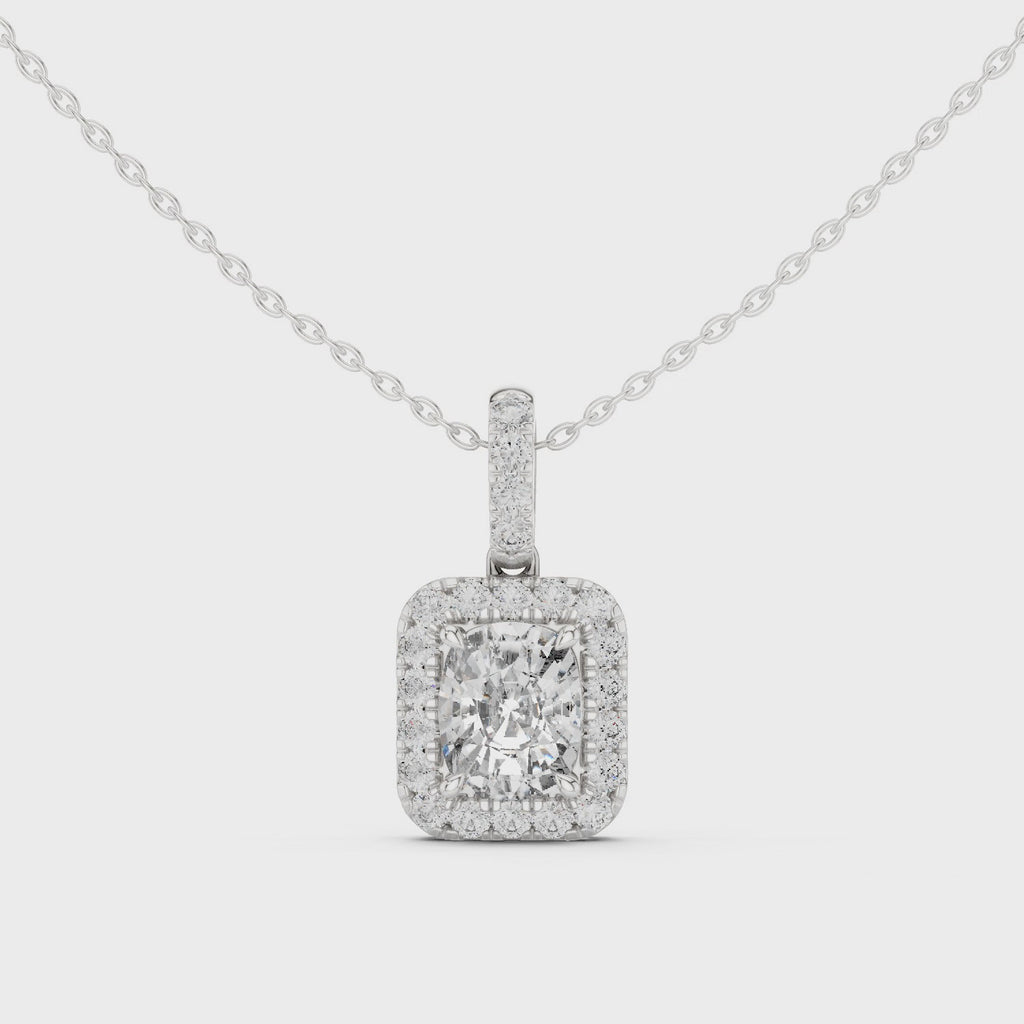 Lab Grown Cushion Diamond Halo Pendant Necklace
