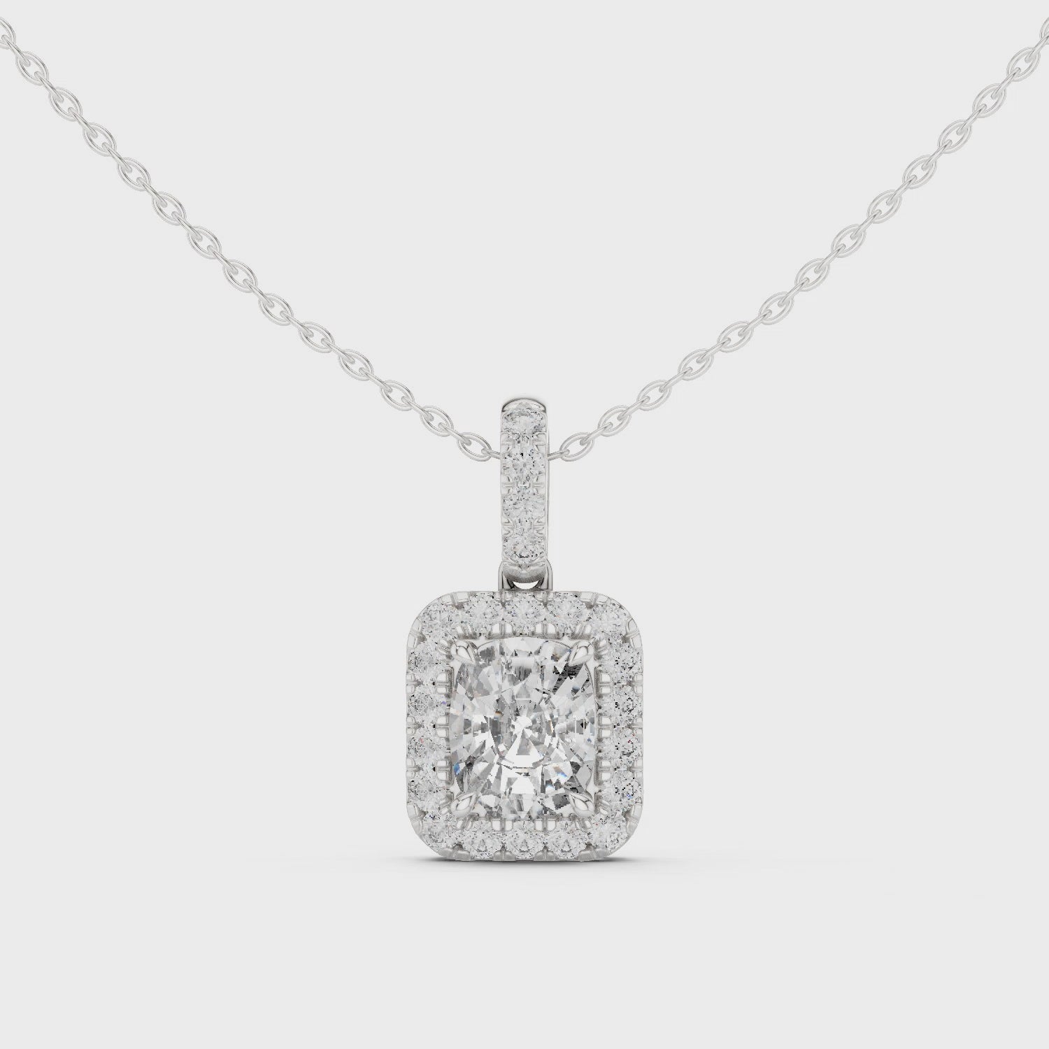 Lab Grown Cushion Diamond Halo Pendant Necklace