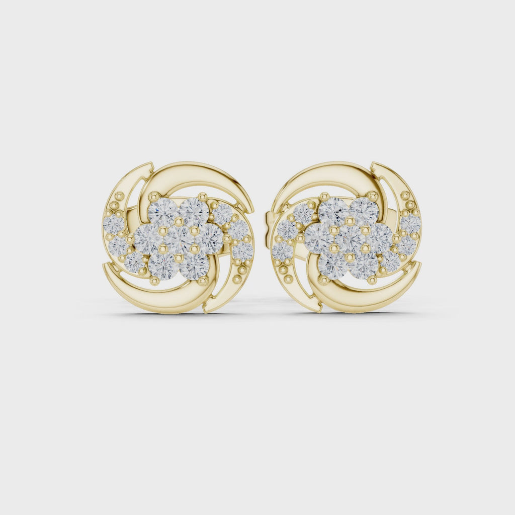 Round Floral Diamond Stud Earrings