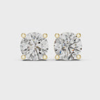 360 degree product video of yellow gold round diamond stud earrings highlighting sparkle, setting details, and overall craftsmanship