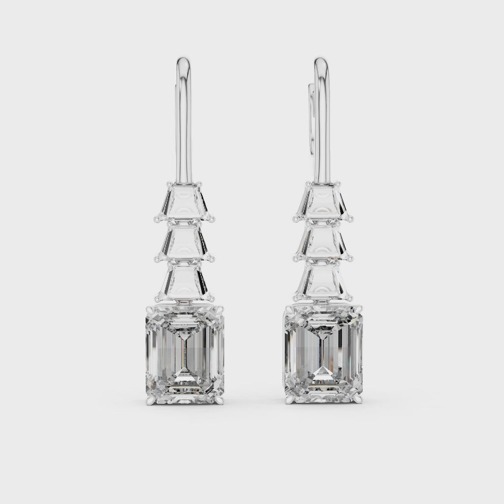 Emerald Cut Diamond Drop Earrings