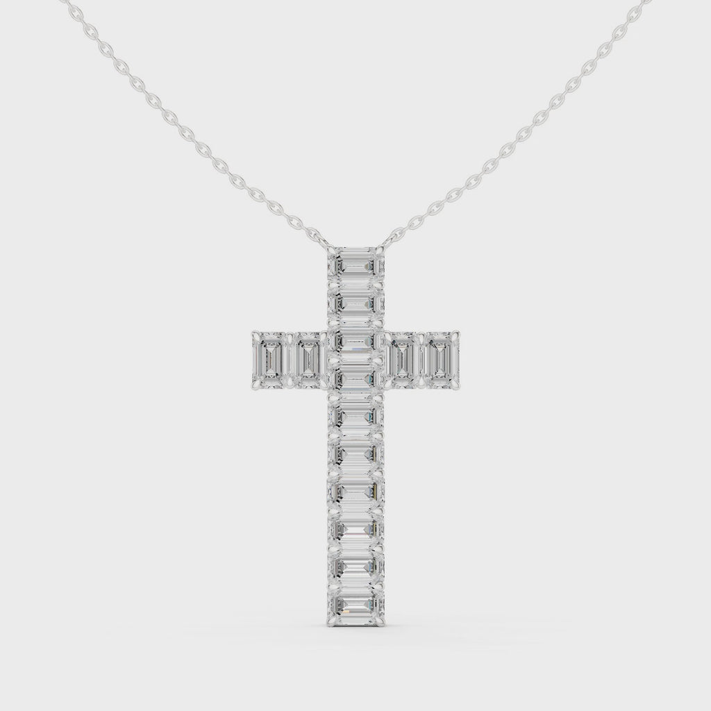 Emerald-Cut Diamond Cross Pendant