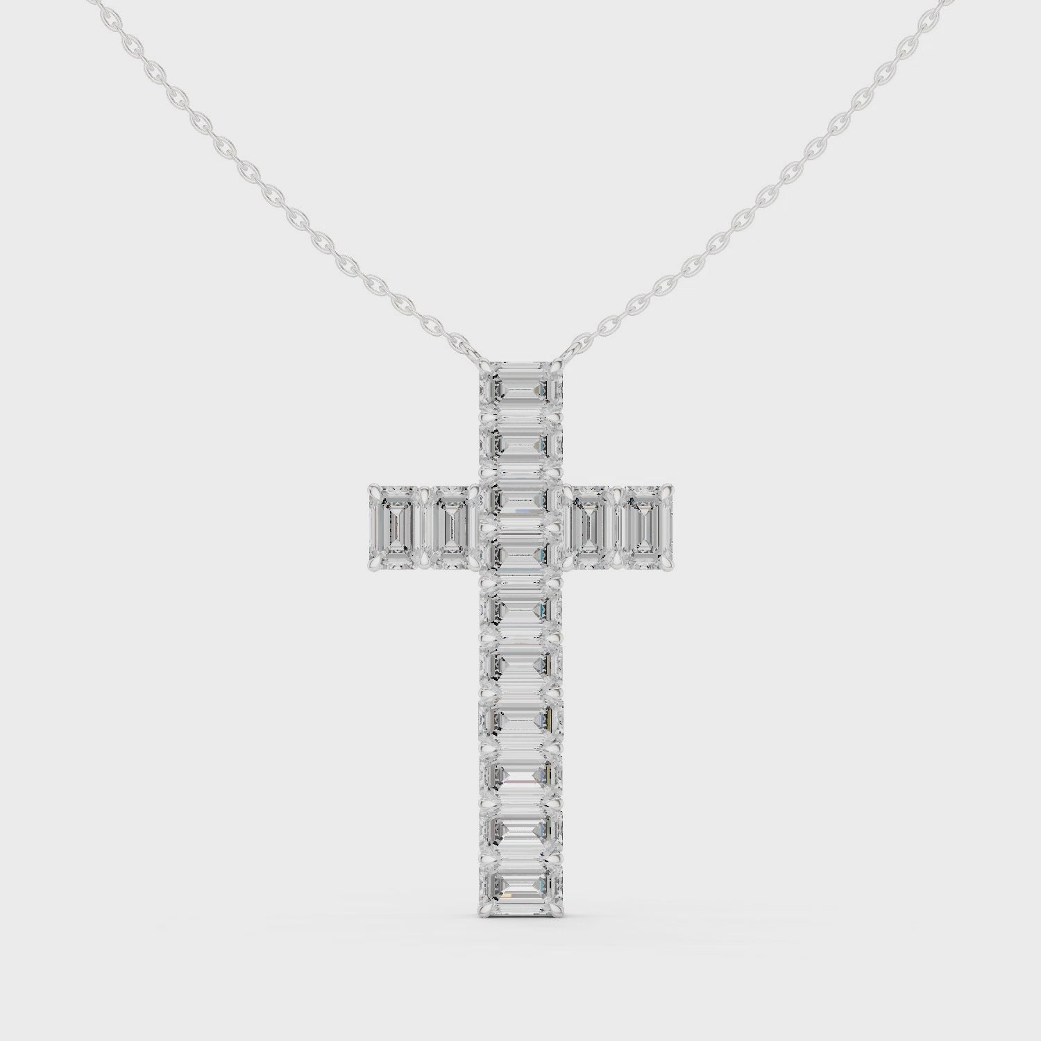 Emerald-Cut Diamond Cross Pendant