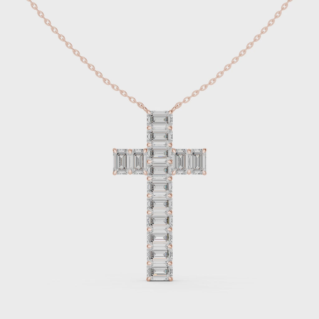 Emerald-Cut Diamond Cross Pendant