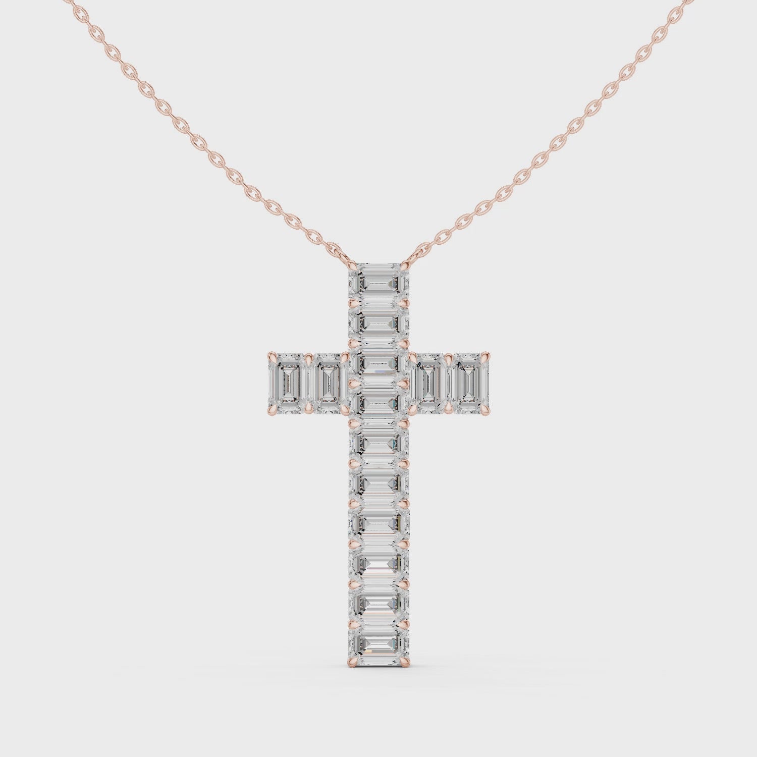 Emerald-Cut Diamond Cross Pendant