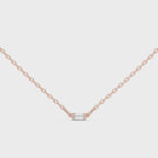 360 degree view of Linea baguette diamond pendant in rose gold showcasing modern elegance and craftsmanship