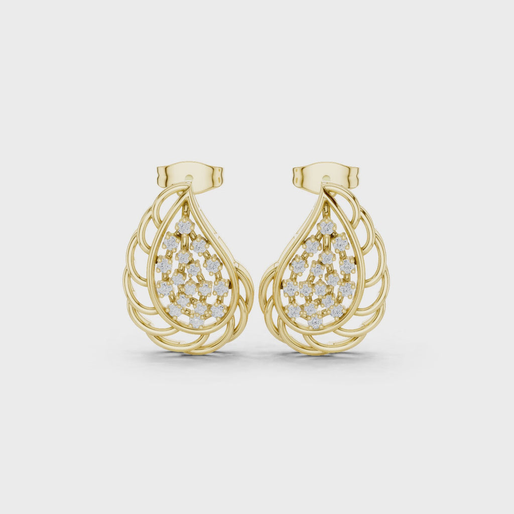 Lab-Grown Diamond Leaf Stud Earrings in Solid Gold