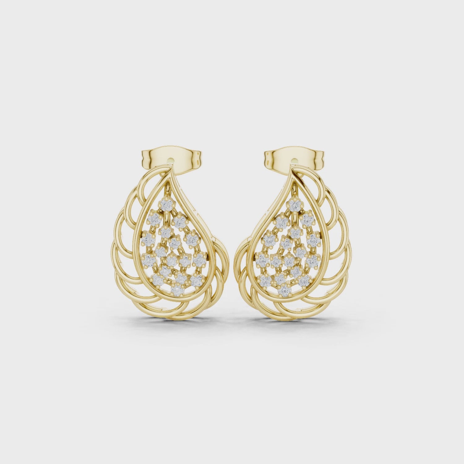 Lab-Grown Diamond Leaf Stud Earrings in Solid Gold