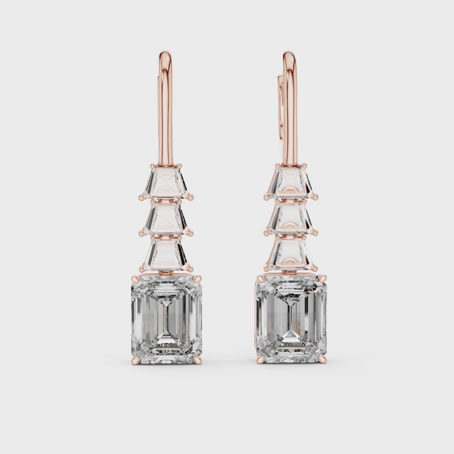 Emerald Cut Diamond Drop Earrings